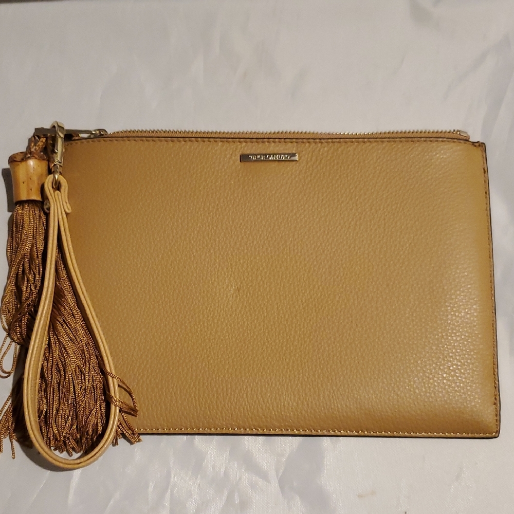 Vince Camuto Tan Leather Wristlet with Tassel